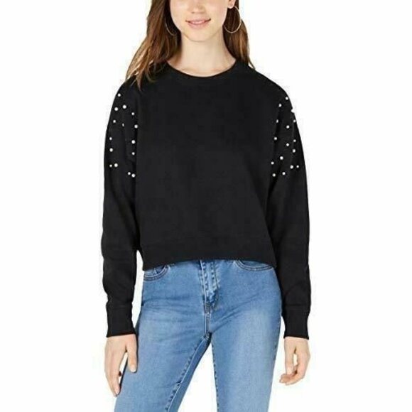 FRESHMAN JUNIORS IMITATION PEARL SWEATSHIRT, Medium , BLACK - Picture 1 of 5